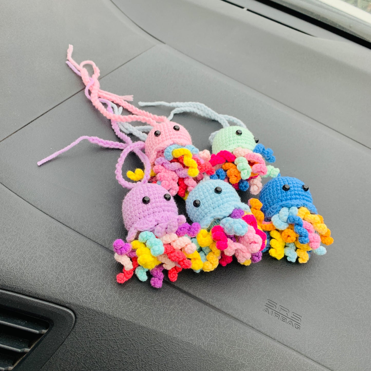 Cute jellyfish octopus Car Accessories Mirror Hanging Charm Fruit Decor Teens Interior Rear View Mirror for Women