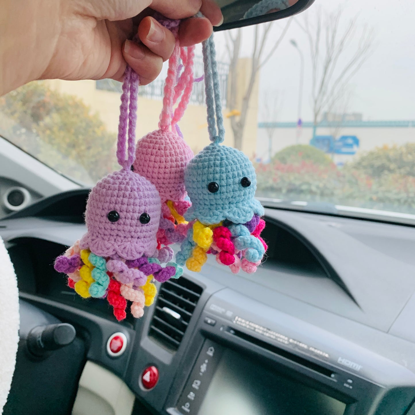 Cute jellyfish octopus Car Accessories Mirror Hanging Charm Fruit Decor Teens Interior Rear View Mirror for Women