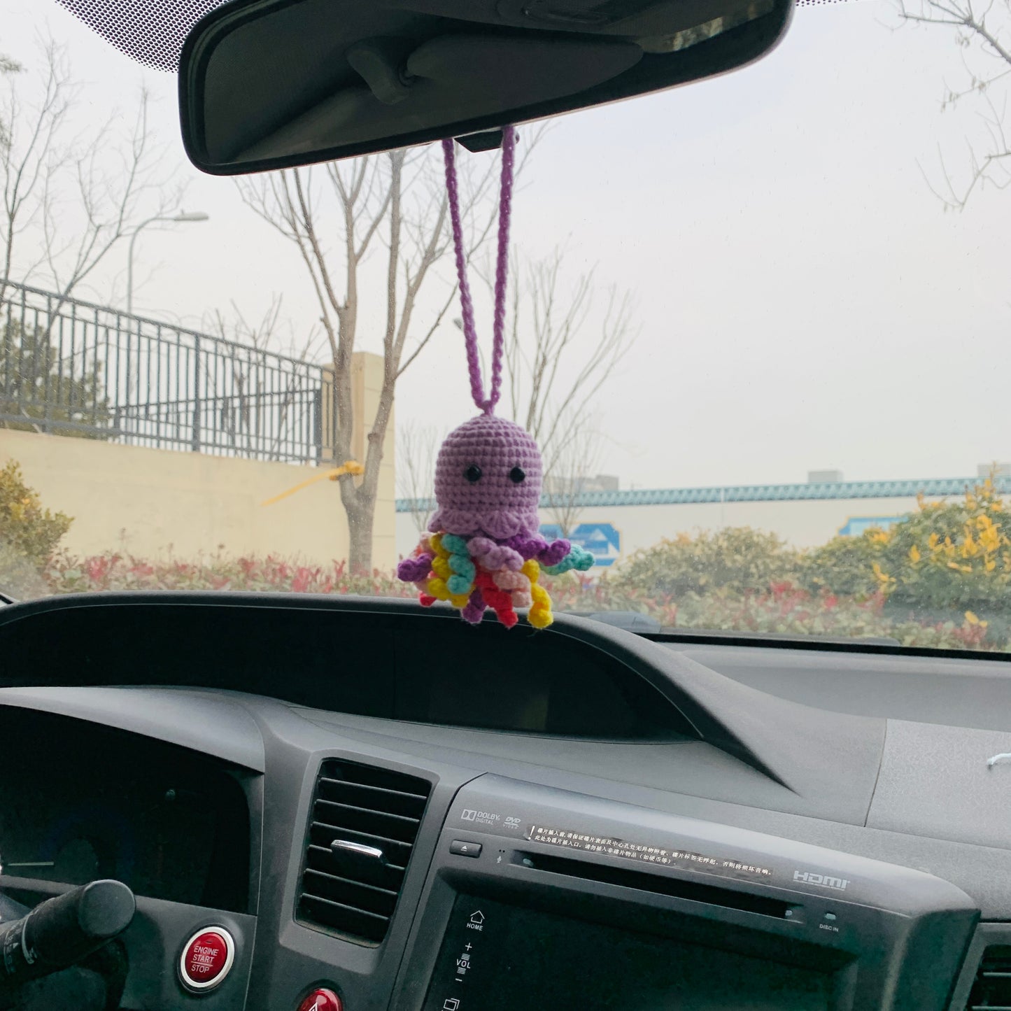 Cute jellyfish octopus Car Accessories Mirror Hanging Charm Fruit Decor Teens Interior Rear View Mirror for Women