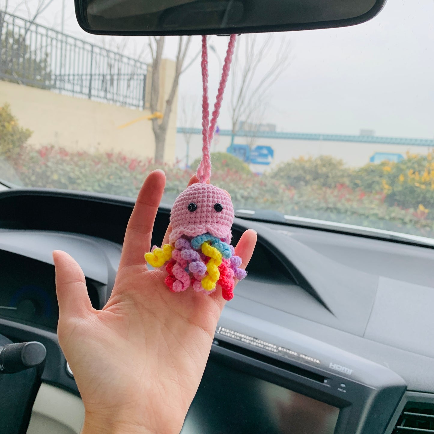 Cute jellyfish octopus Car Accessories Mirror Hanging Charm Fruit Decor Teens Interior Rear View Mirror for Women