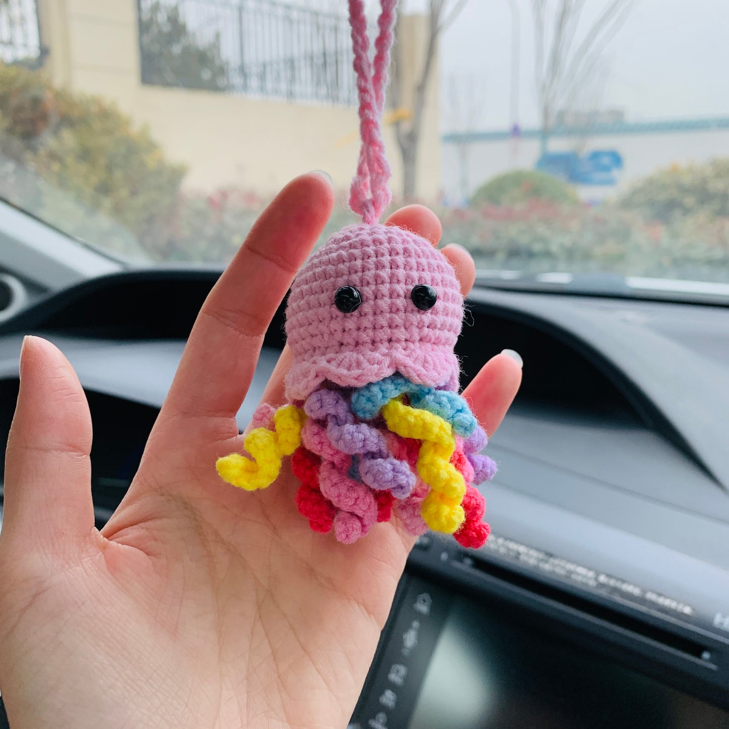 Cute jellyfish octopus Car Accessories Mirror Hanging Charm Fruit Decor Teens Interior Rear View Mirror for Women