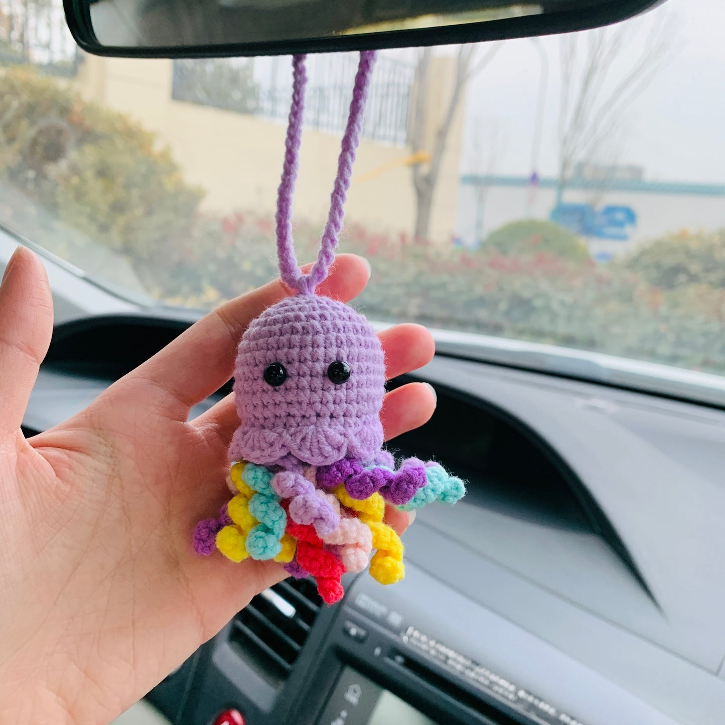 Cute jellyfish octopus Car Accessories Mirror Hanging Charm Fruit Decor Teens Interior Rear View Mirror for Women