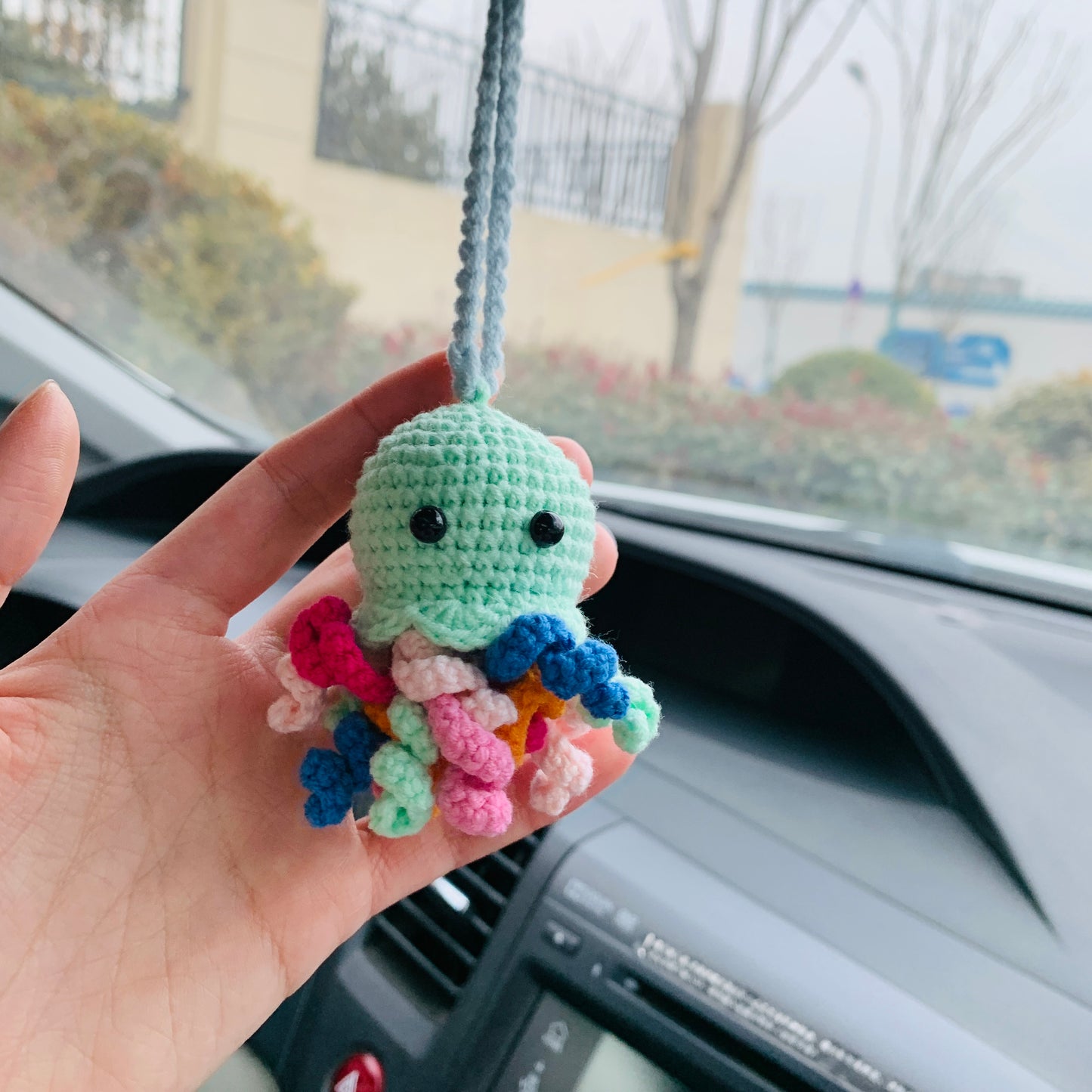 Cute jellyfish octopus Car Accessories Mirror Hanging Charm Fruit Decor Teens Interior Rear View Mirror for Women