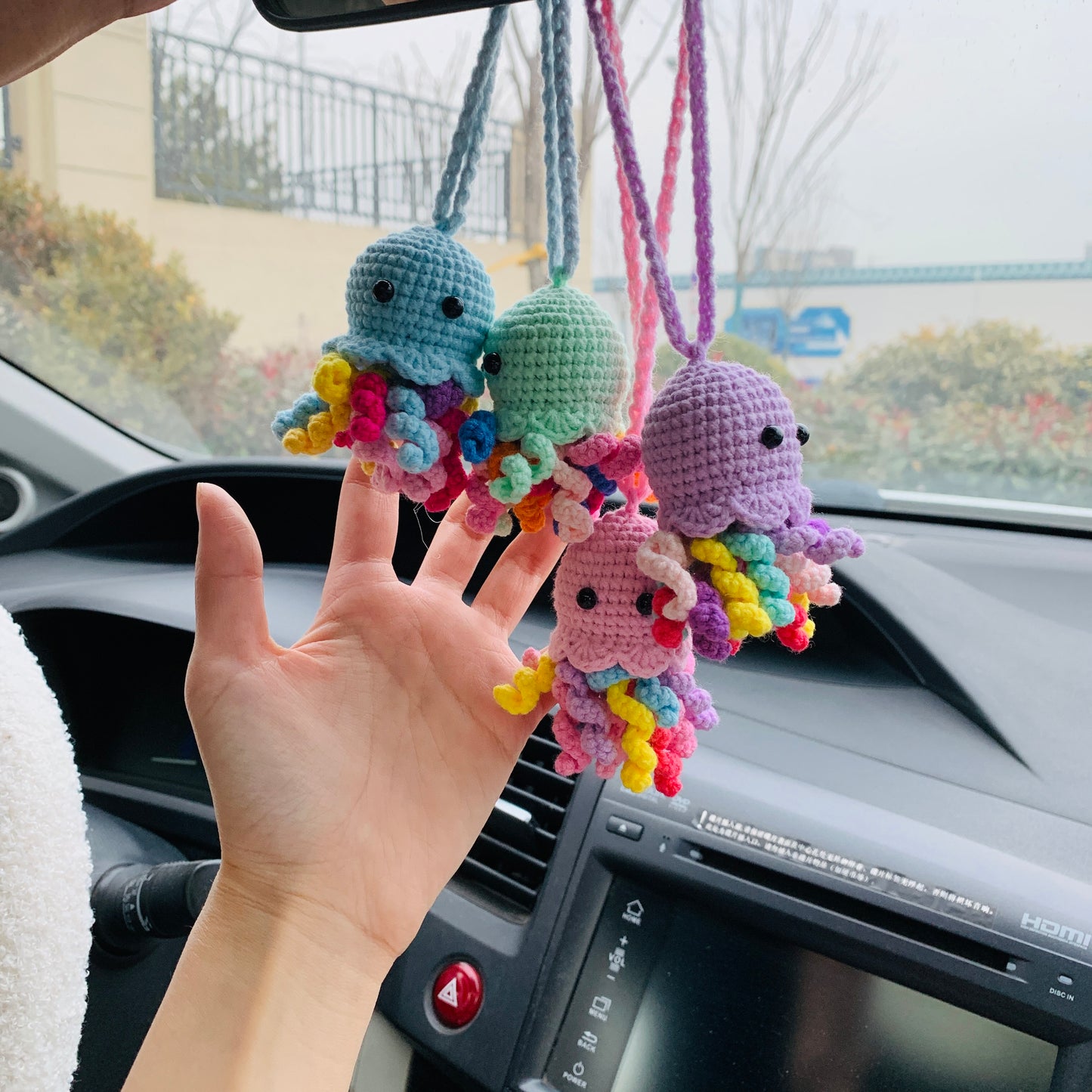 Cute jellyfish octopus Car Accessories Mirror Hanging Charm Fruit Decor Teens Interior Rear View Mirror for Women