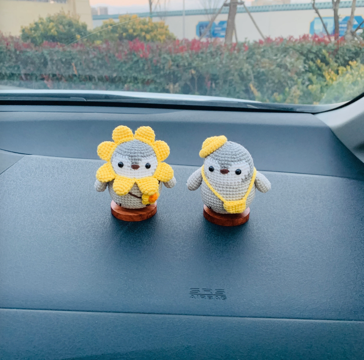 Handmade crochet Cute Penguin Car Accessories, sunflower car Dashboard Decor for women