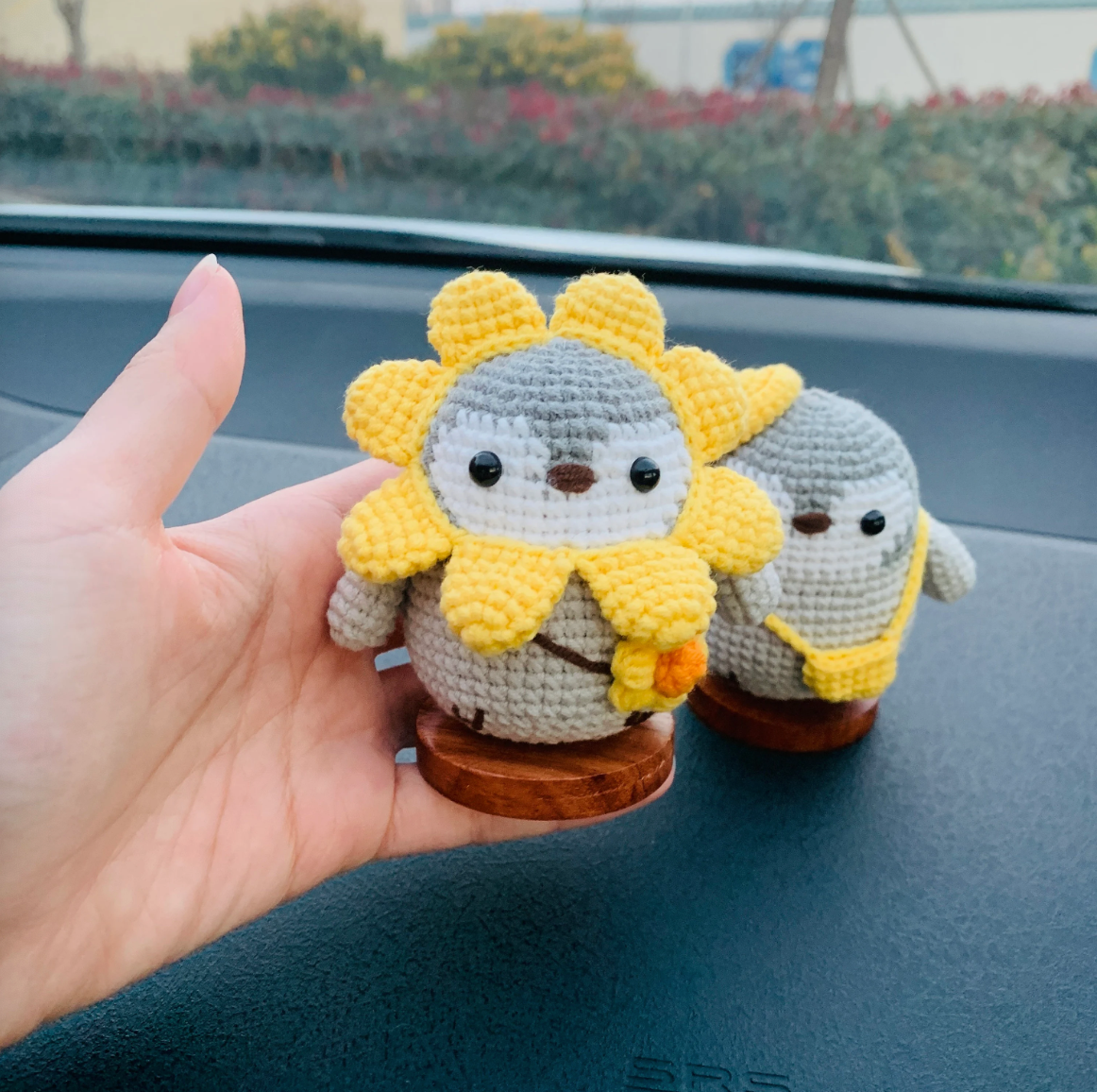 Handmade crochet Cute Penguin Car Accessories, sunflower car Dashboard Decor for women