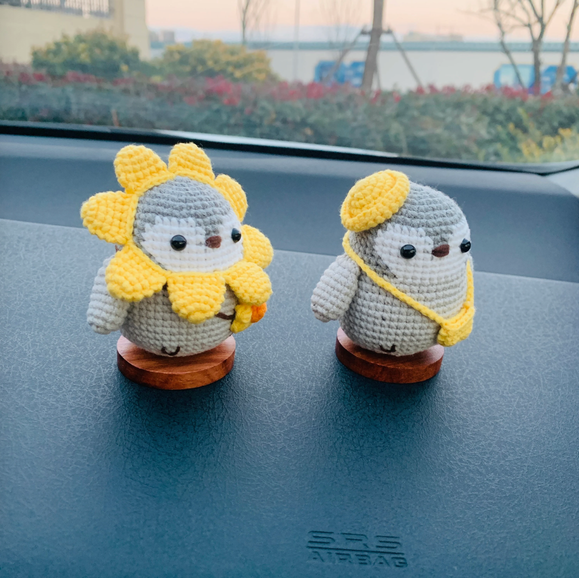 Handmade crochet Cute Penguin Car Accessories, sunflower car Dashboard Decor for women