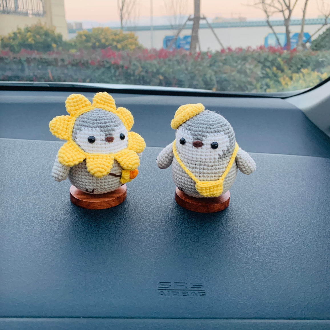 Handmade crochet Cute Penguin Car Accessories, sunflower car Dashboard Decor for women