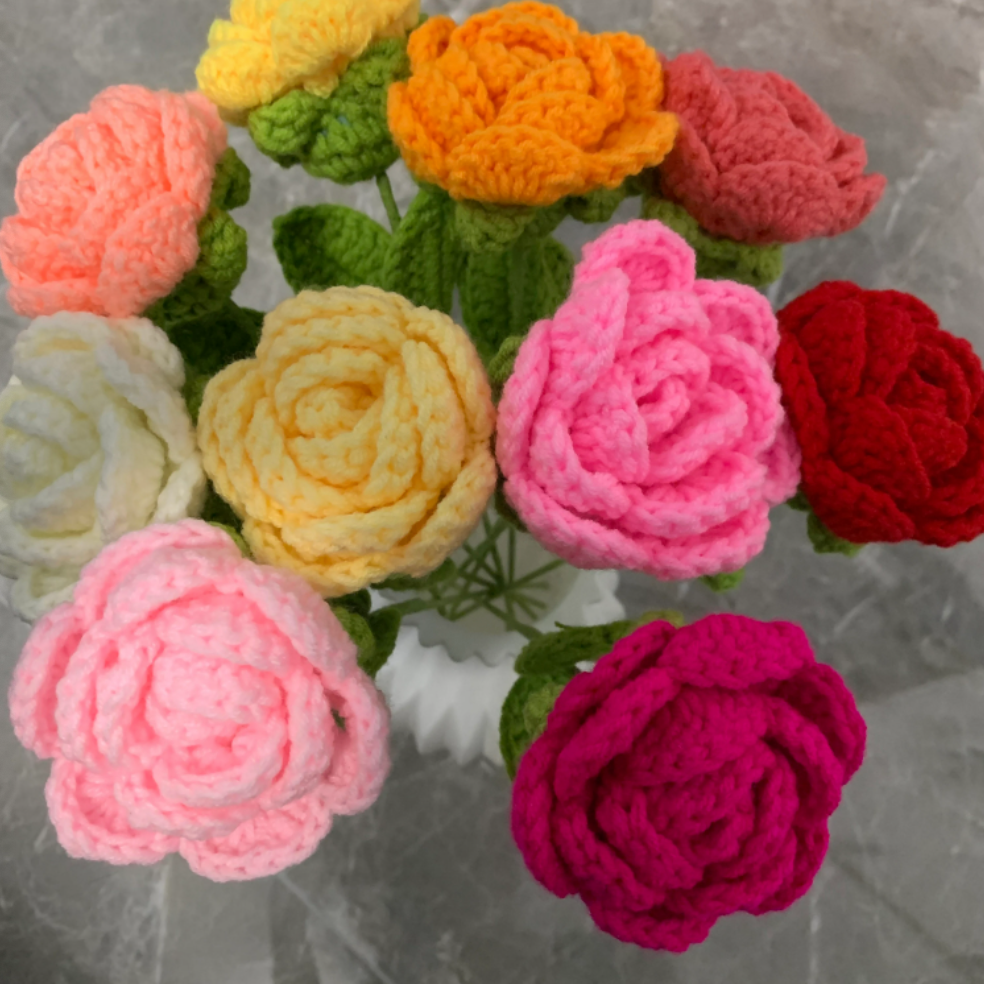 Crochet flowers Rose flower ornaments, Handmade knitted Flower Bouquet A bunch of flower Anniversary Home Decor Valentine's Gift for her