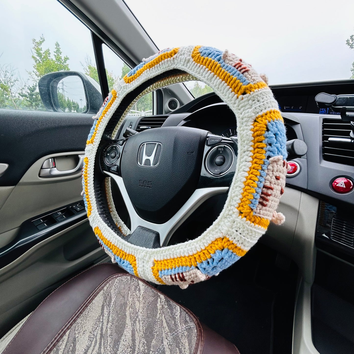 Steering Wheel Cover for women, Crochet cute cat seat belt Cover, Car Accessories decorations