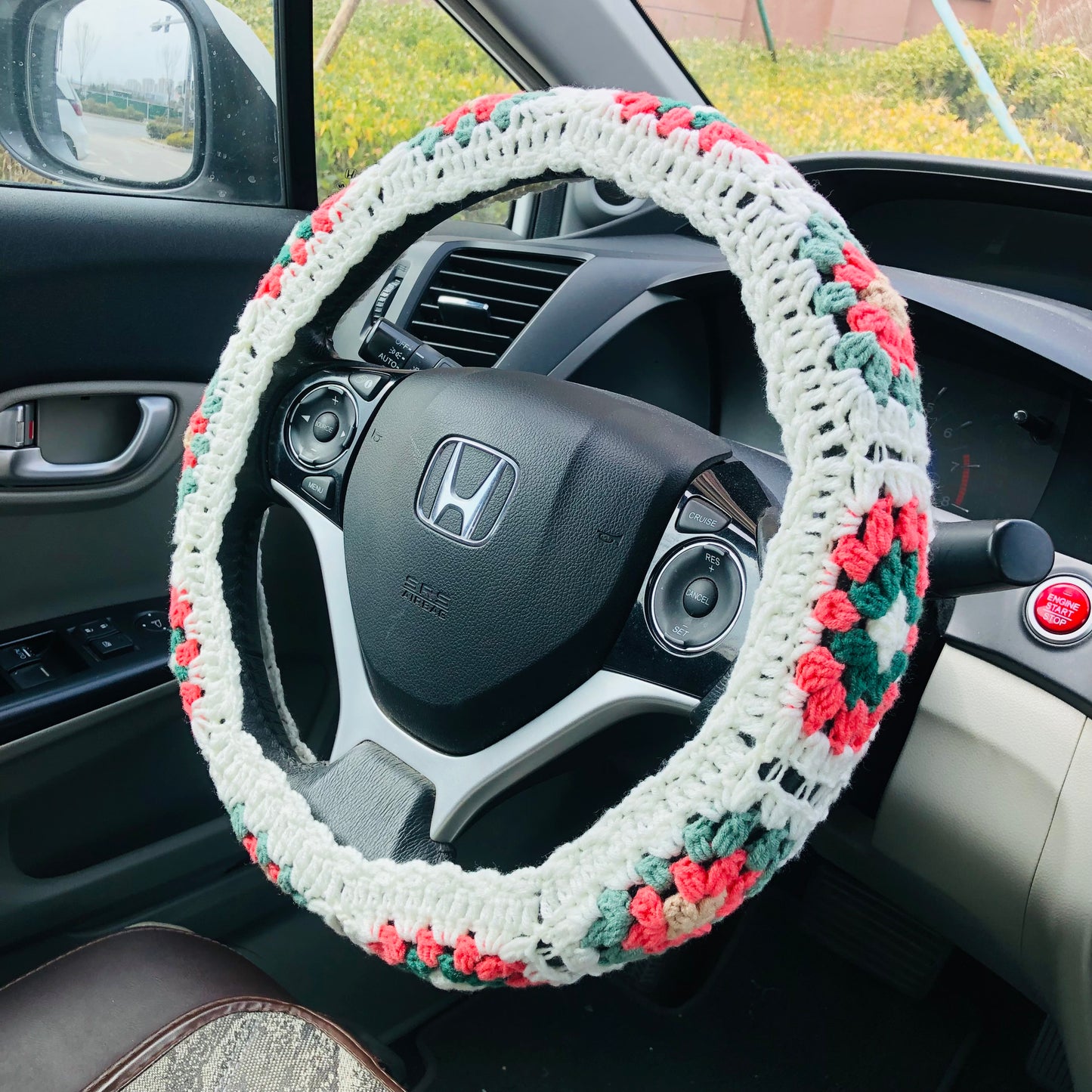 Steering Wheel Cover for women, Crochet flower seat belt Cover, Car Accessories decorations