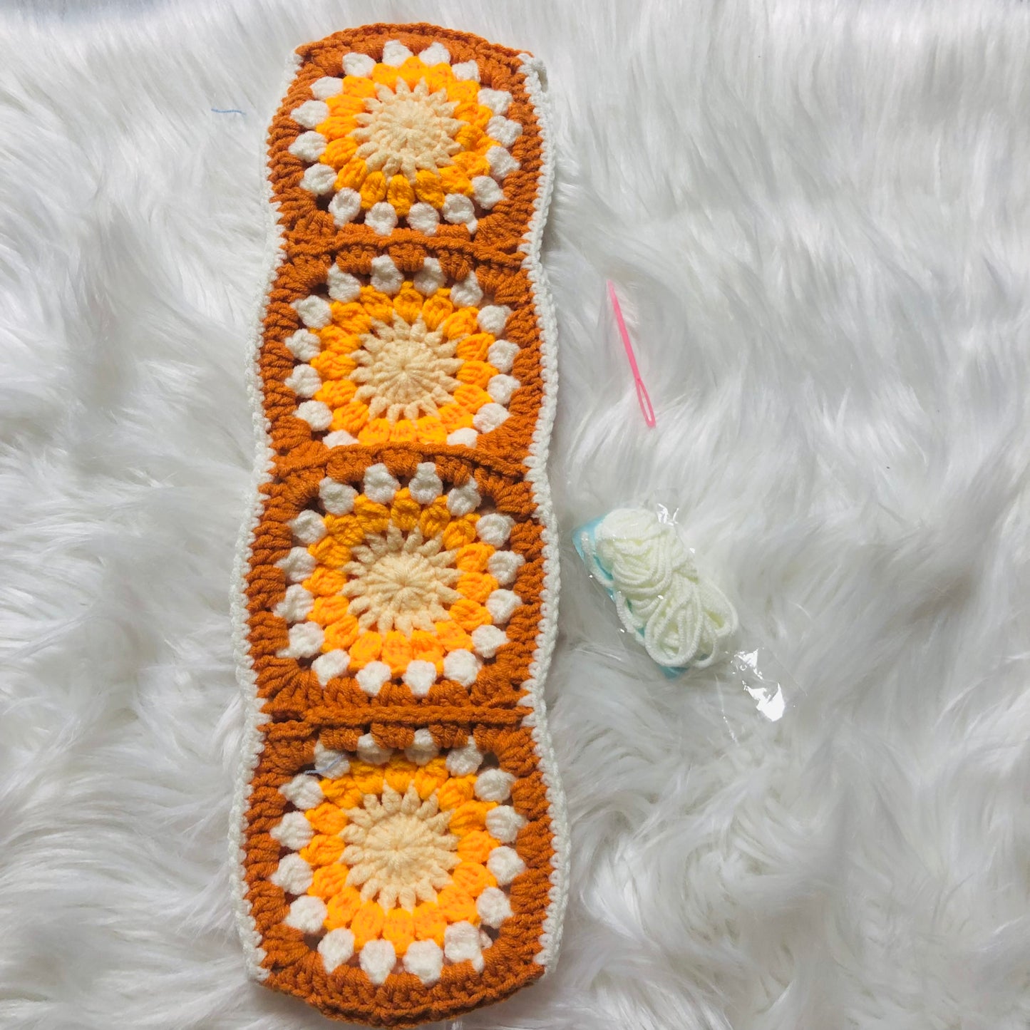 Steering Wheel Cover for women, Crochet cute orange flower seat belt Cover, Car Accessories decorations