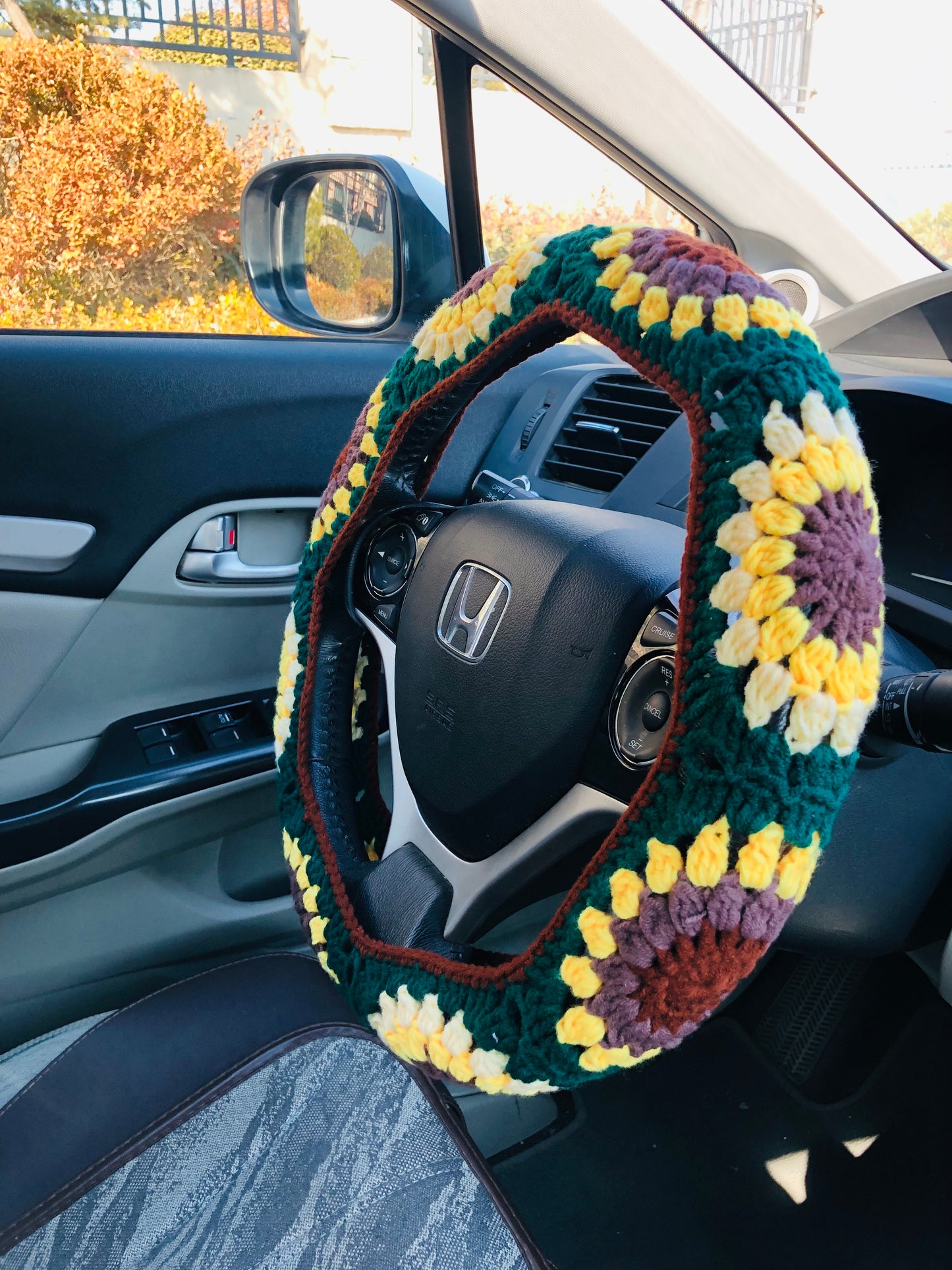 Steering Wheel Cover for women, Crochet cute green flower seat belt Cover, Car Accessories decorations