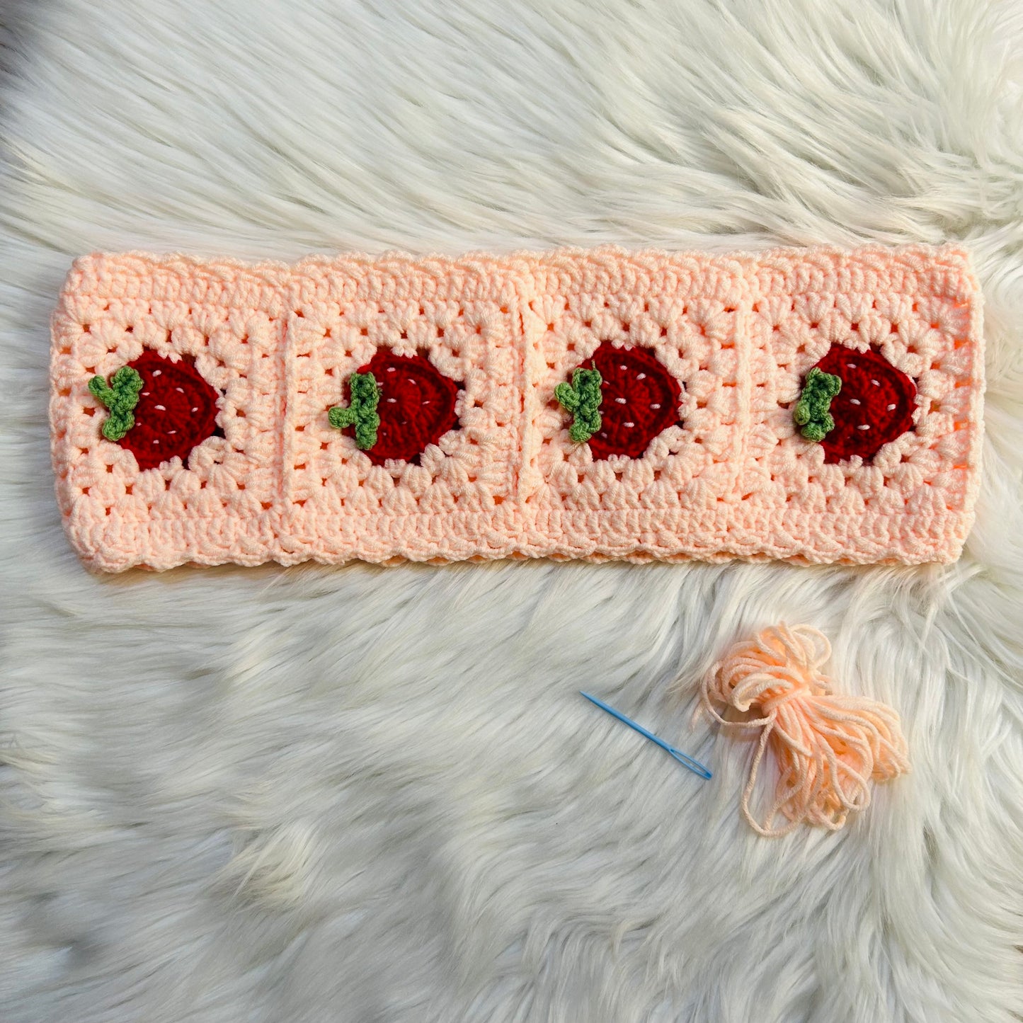 Steering Wheel Cover for women, Crochet cute pink Strawberry flower seat belt Cover, Car Accessories decorations