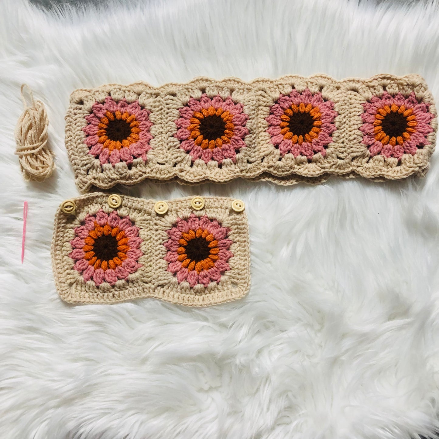 Steering Wheel Cover for women, Crochet vintage flower seat belt Cover, Car Accessories decorations