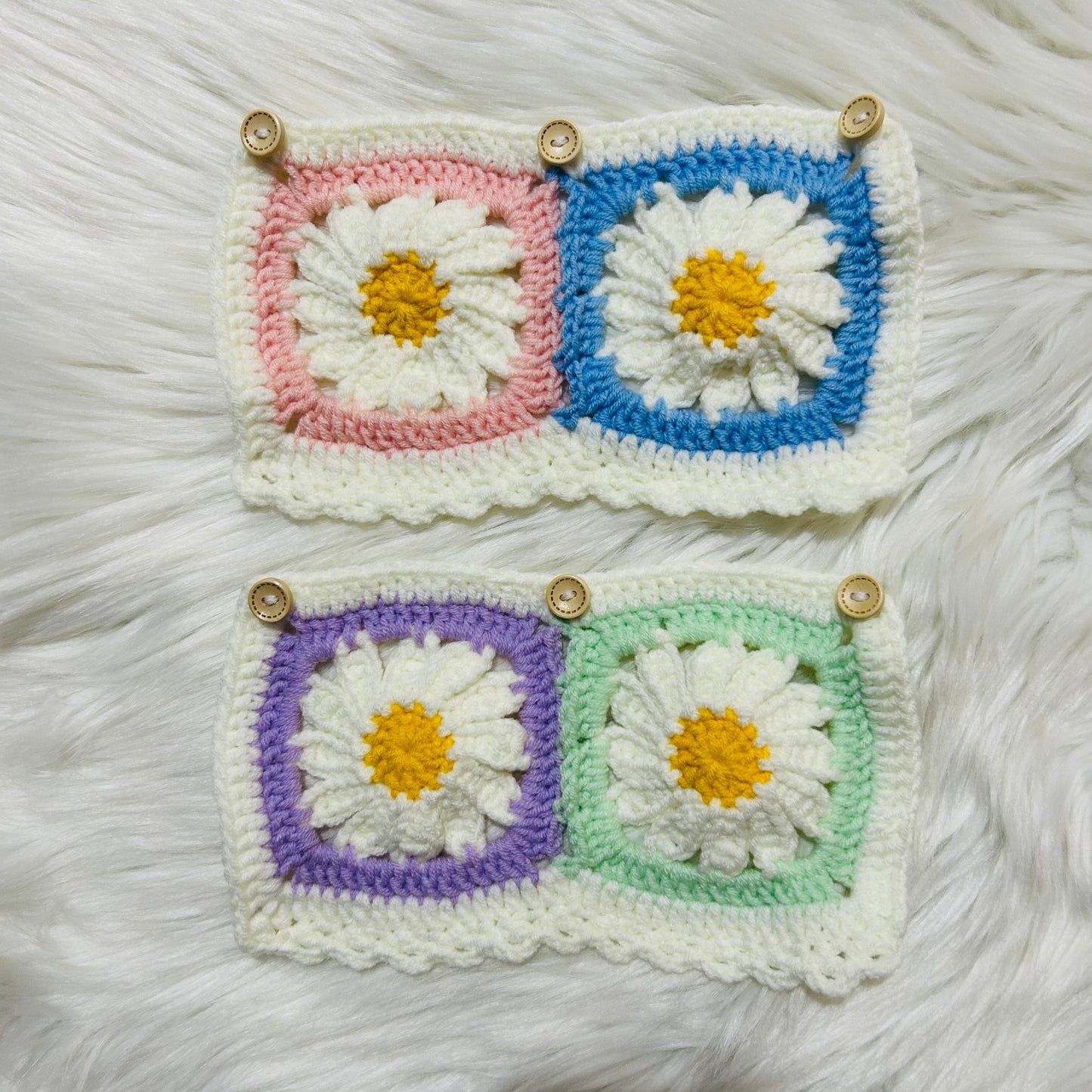 Steering Wheel Cover for women, Crochet cute colorful daisy flower seat belt Cover, Car Accessories decorations