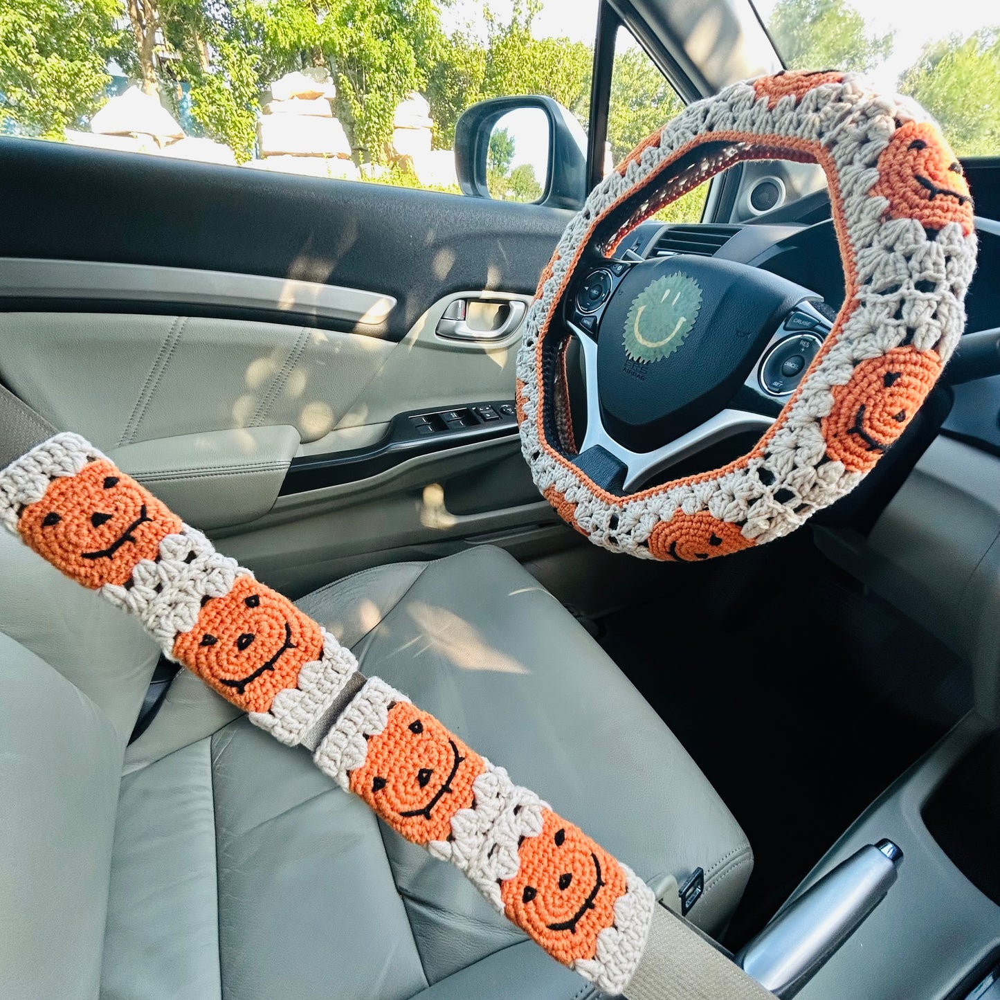 Steering Wheel Cover for women, Crochet  pumpkin Halloween seat belt Cover, Car Accessories decorations