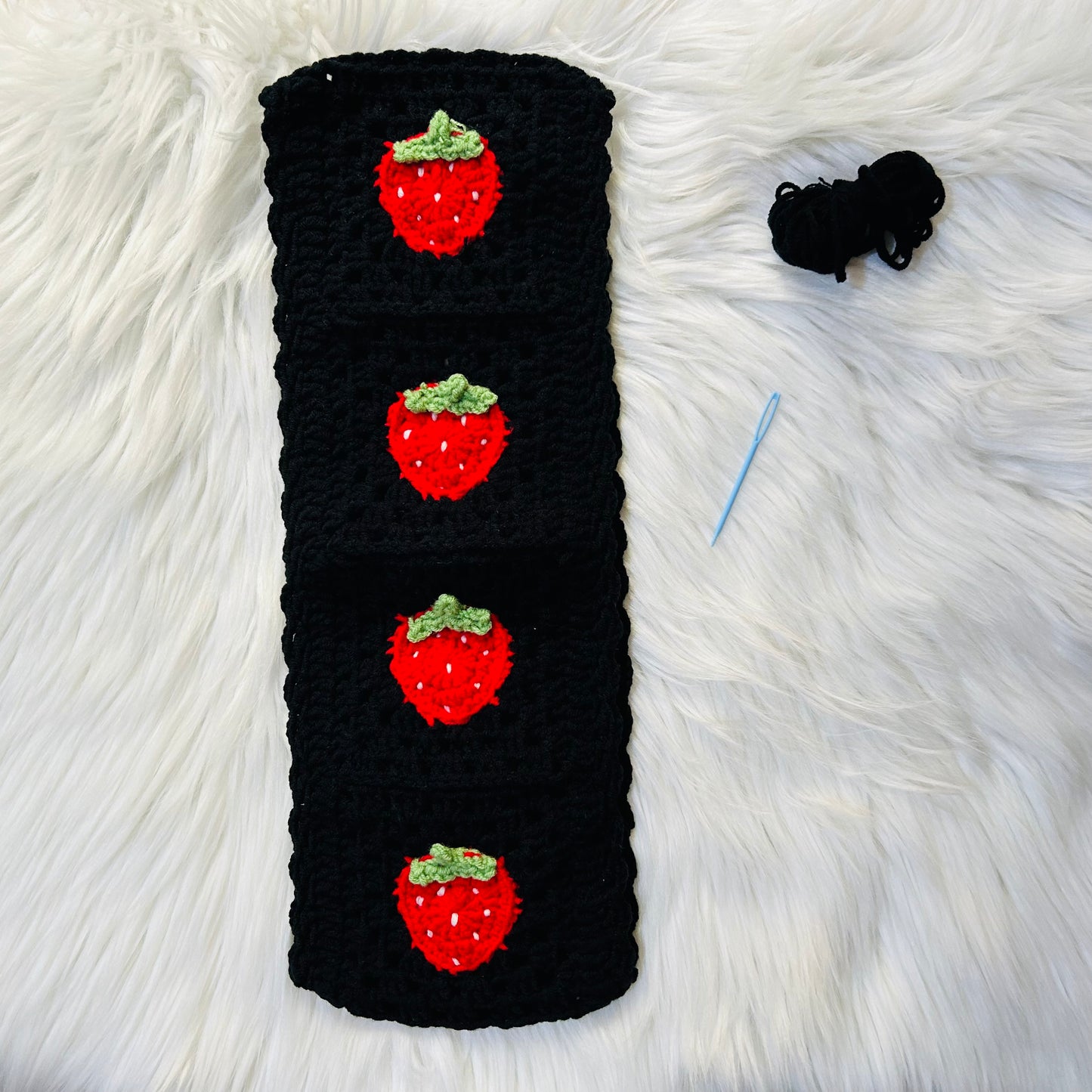 Steering Wheel Cover for women, Crochet cute black Strawberry flower seat belt Cover, Car Accessories decorations