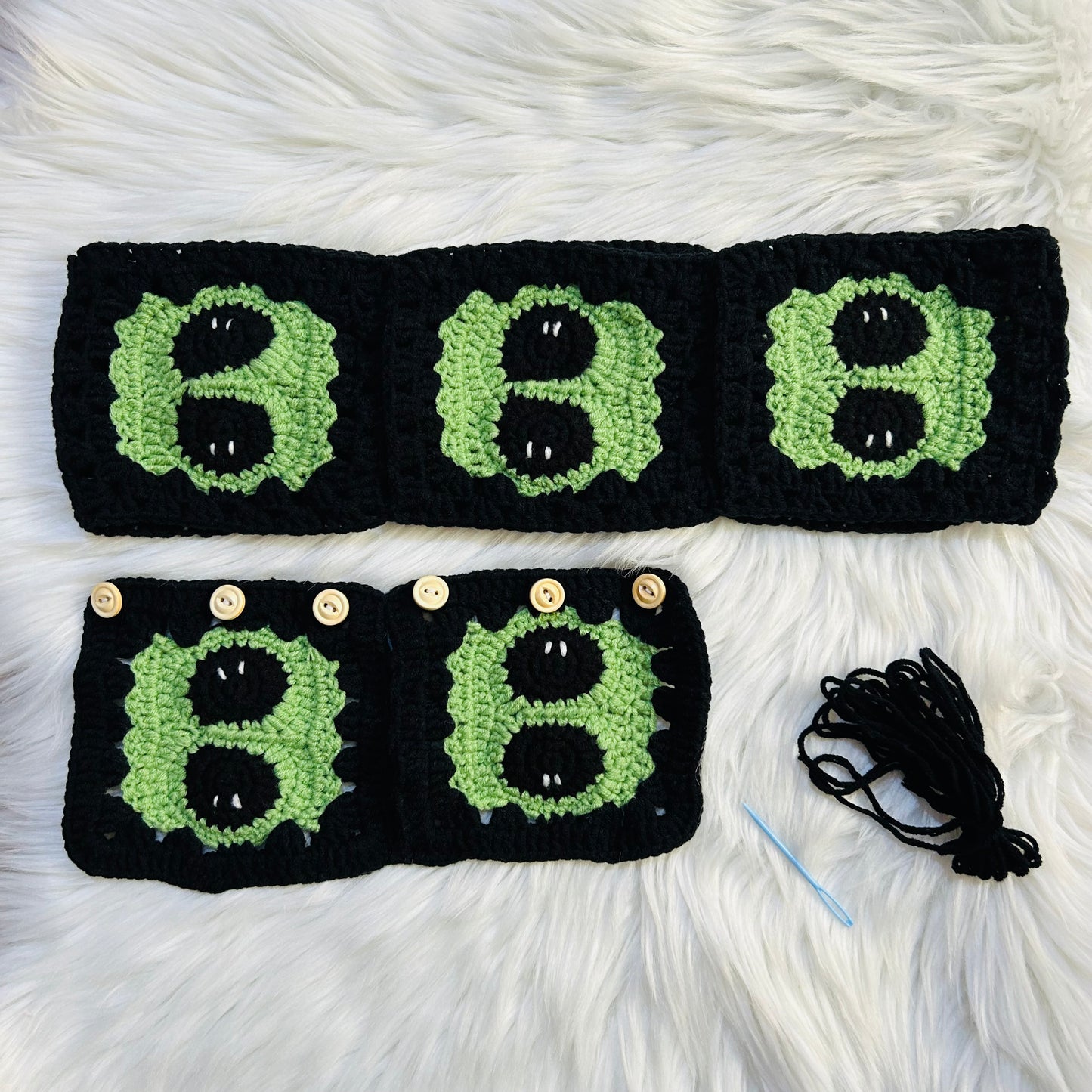 Steering Wheel Cover for women, Crochet Green and Black Aliens seat belt Cover, Car Accessories decorations