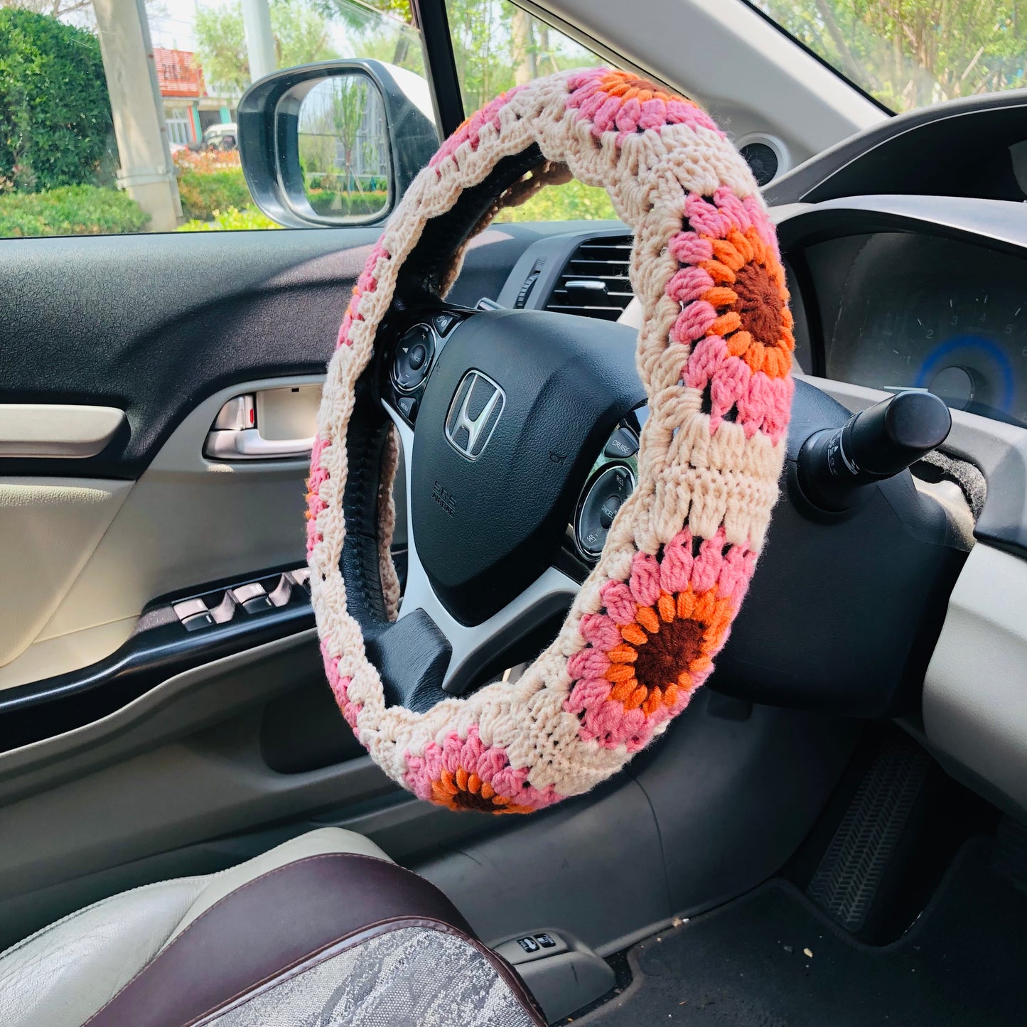 Steering Wheel Cover for women, Crochet vintage flower seat belt Cover, Car Accessories decorations